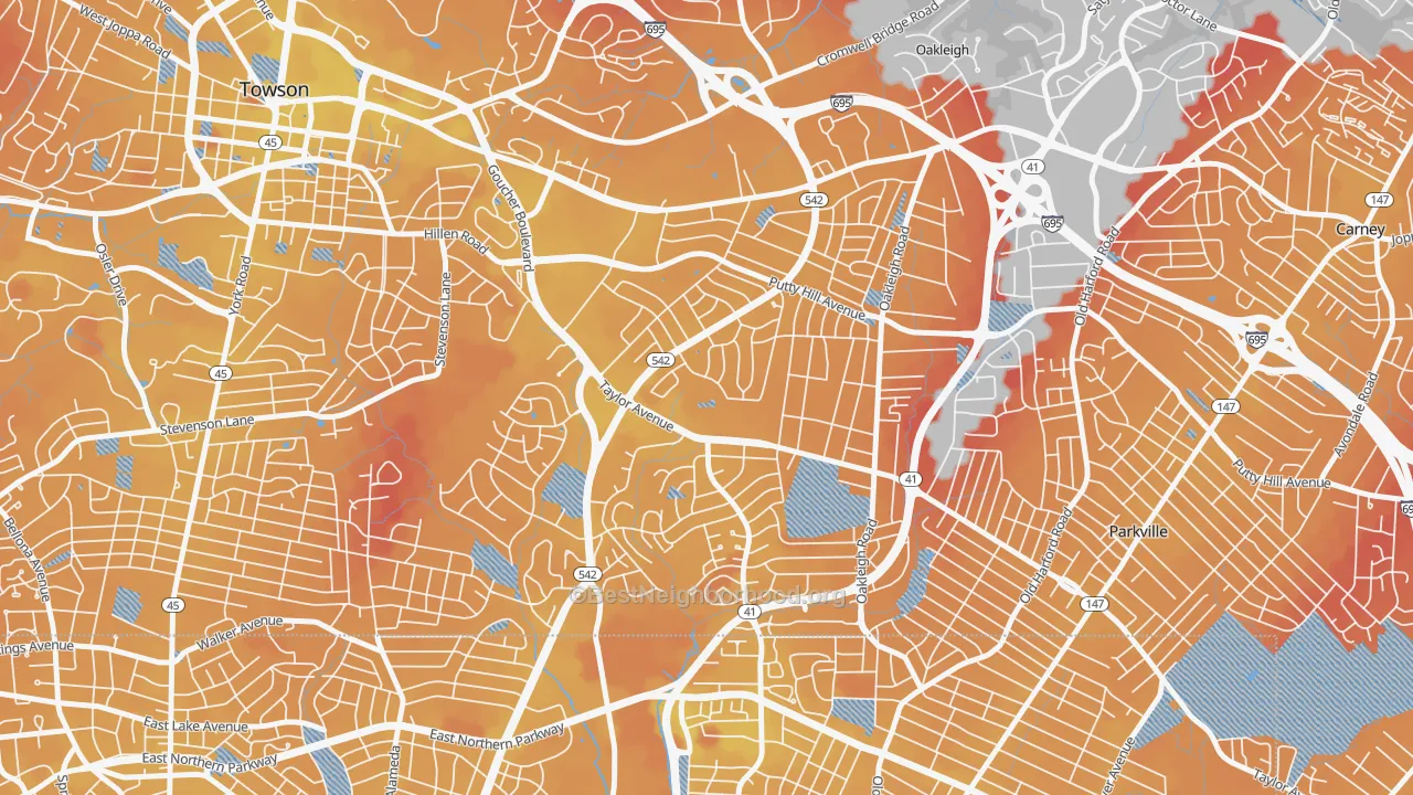 Transit Grade map of Loch Raven Village, Parkville, MD