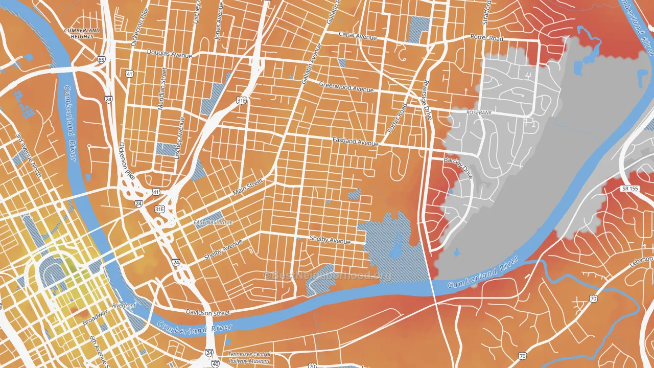 Transit Grade map of Lockeland Springs, Nashville, TN