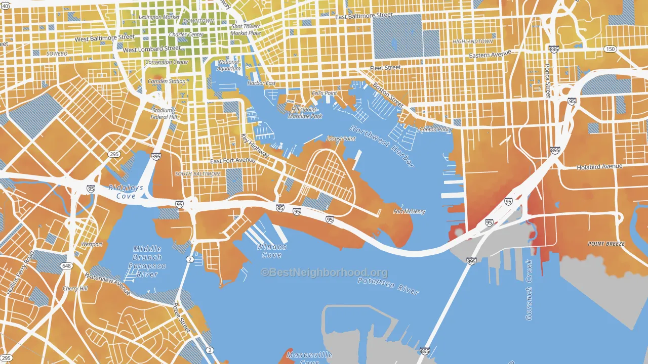 Transit Grade map of Locust Point, Baltimore, MD