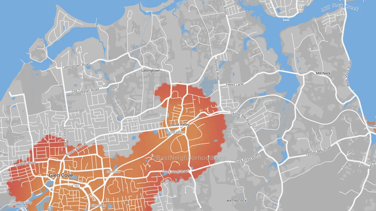 Transit Grade map of Locust Valley, NY
