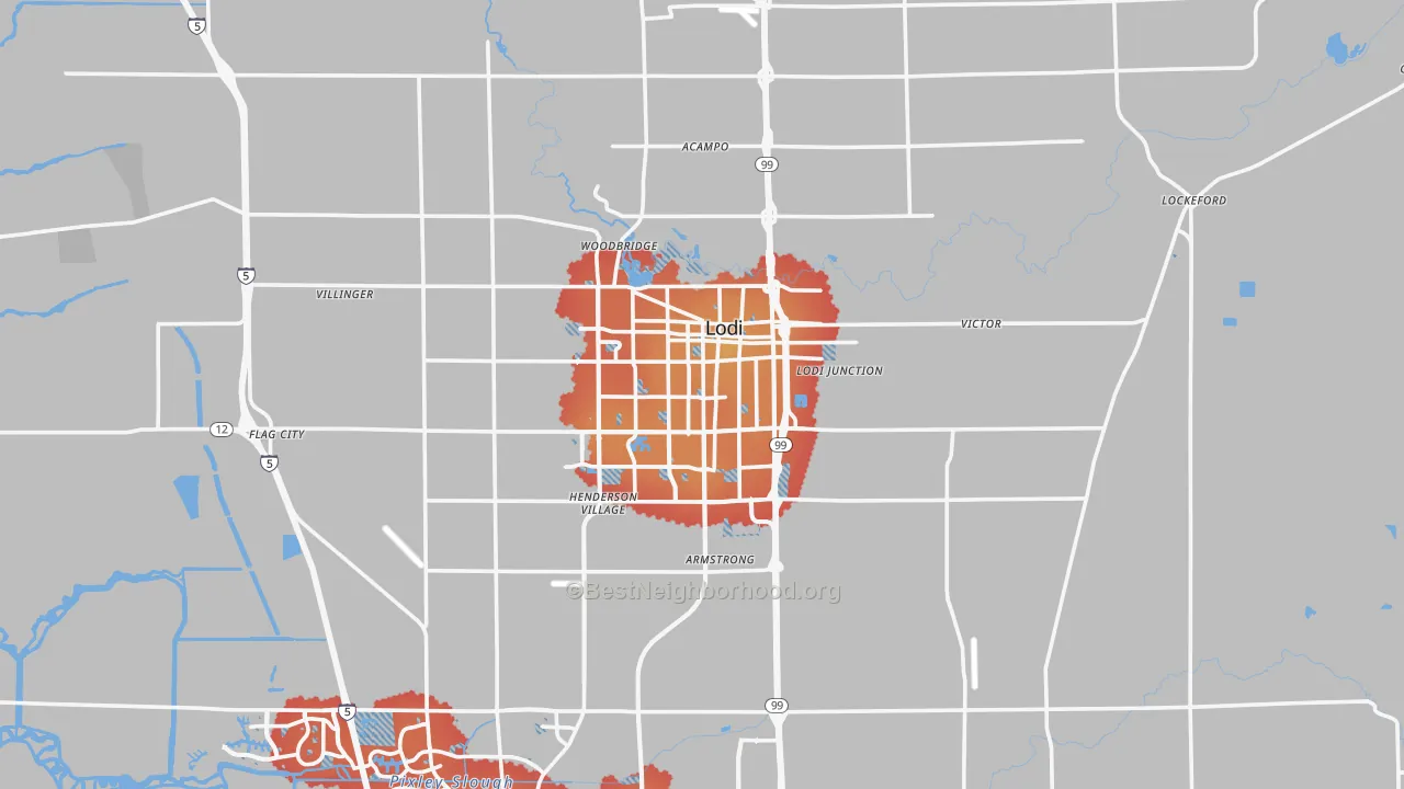 Transit Grade map of Lodi, CA