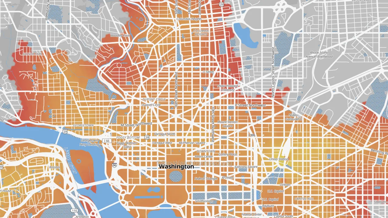 Transit Grade map of Logan Circle, Washington, DC