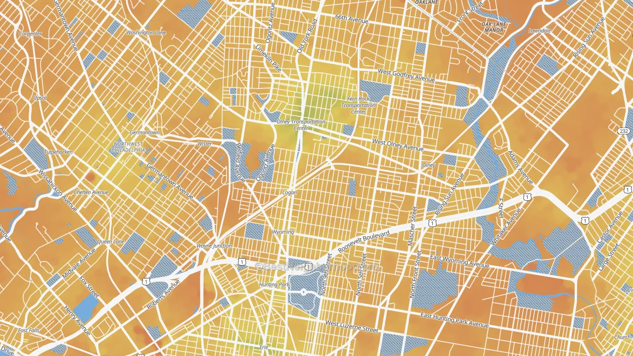 Transit Grade map of Logan-Ogontz-Fern Rock, Philadelphia, PA