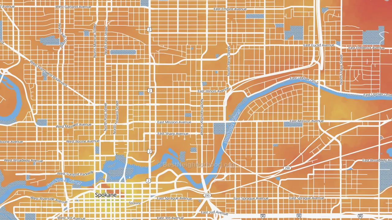 Transit Grade map of Logan, Spokane, WA