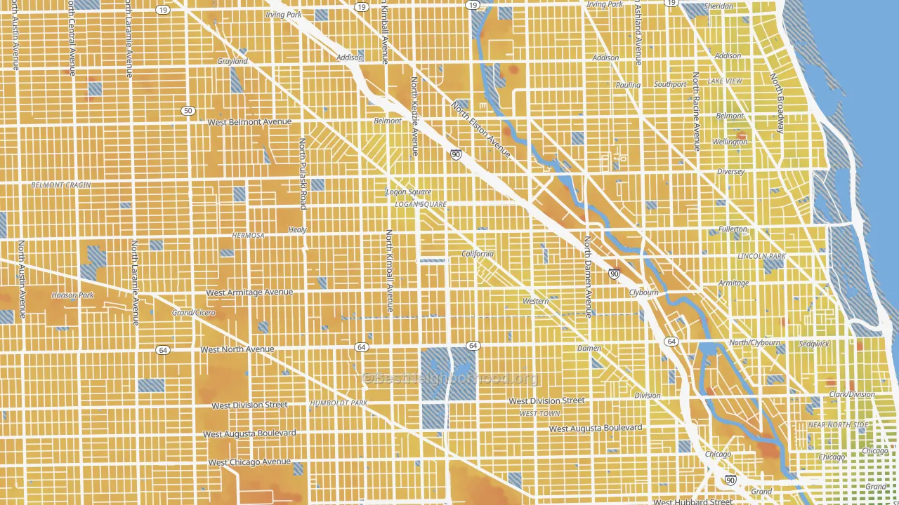 Transit Grade map of Logan Square, Chicago, IL