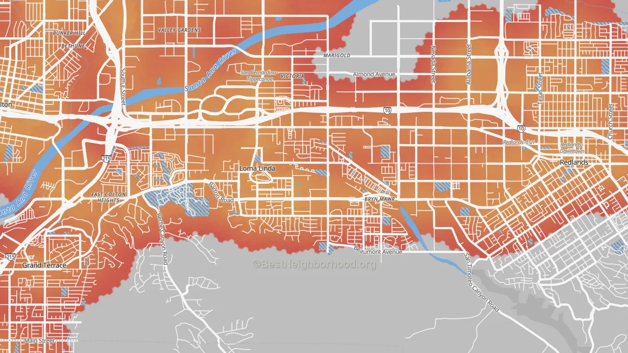 Transit Grade map of Loma Linda, CA
