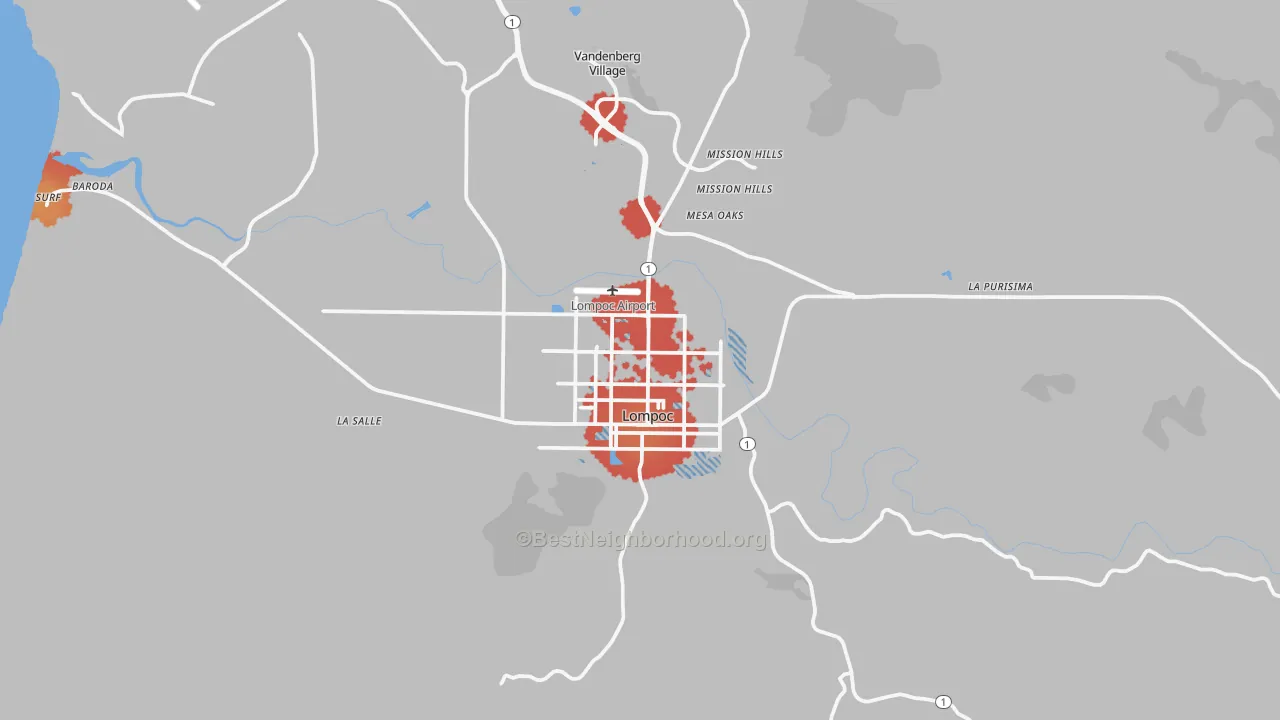 Transit Grade map of Lompoc, CA