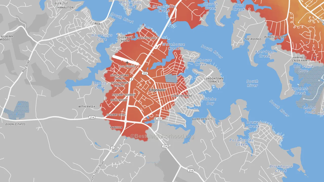 Transit Grade map of Londontowne, Edgewater, MD