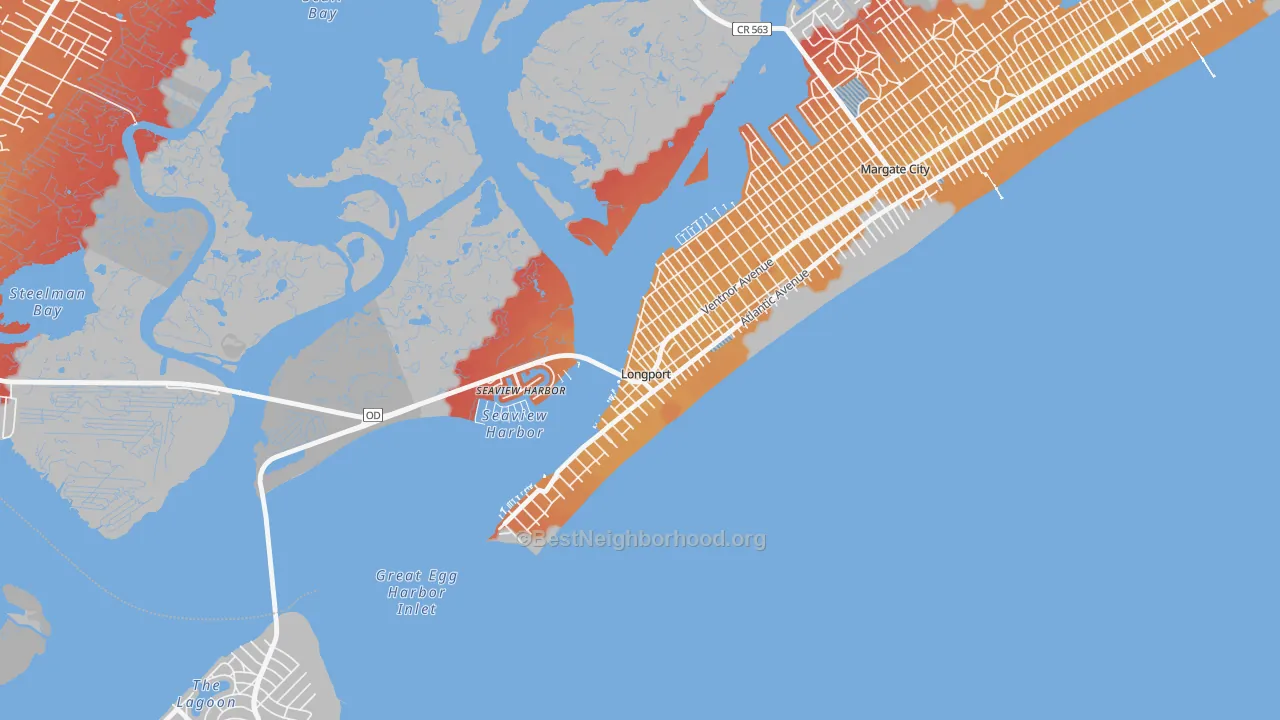 Transit Grade map of Longport, NJ
