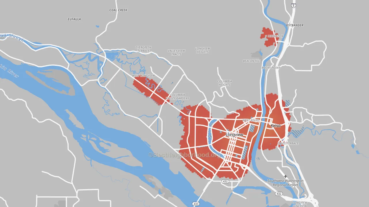 Transit Grade map of Longview, WA