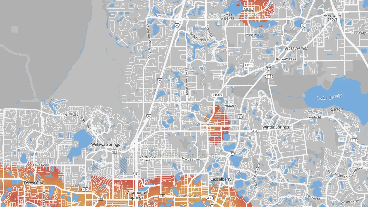 Transit Grade map of Longwood, FL