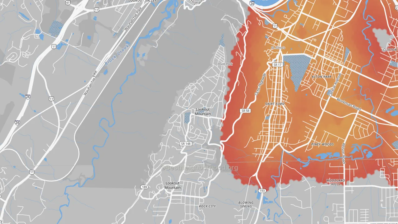 Transit Grade map of Lookout Mountain, TN