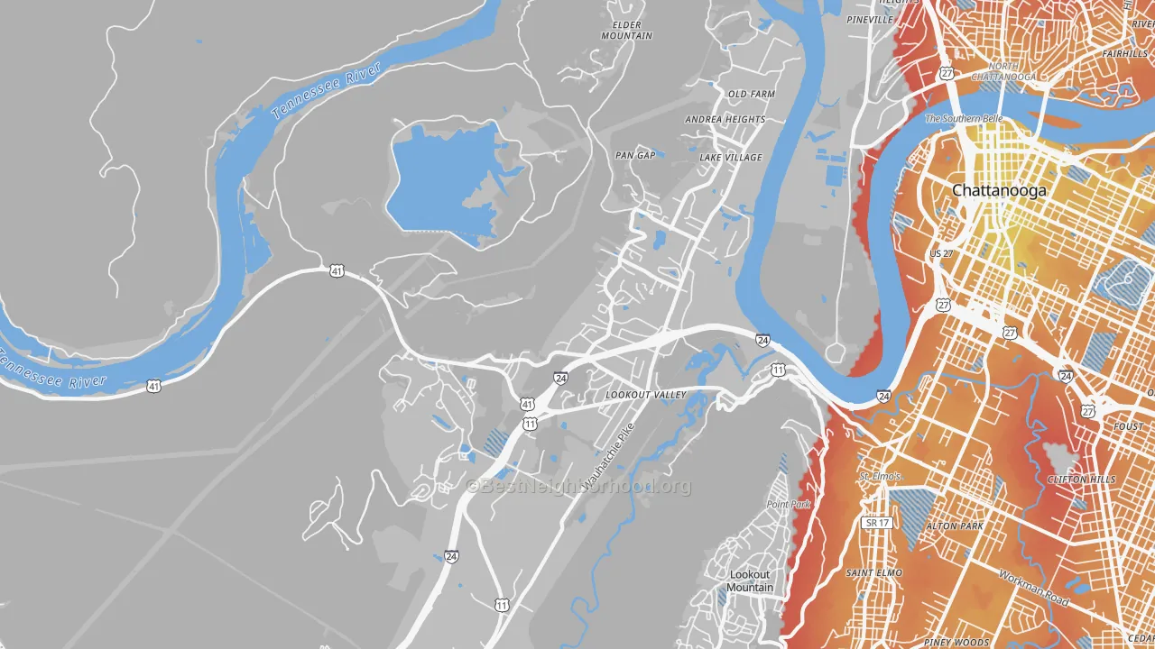 Transit Grade map of Lookout Valley, Chattanooga, TN