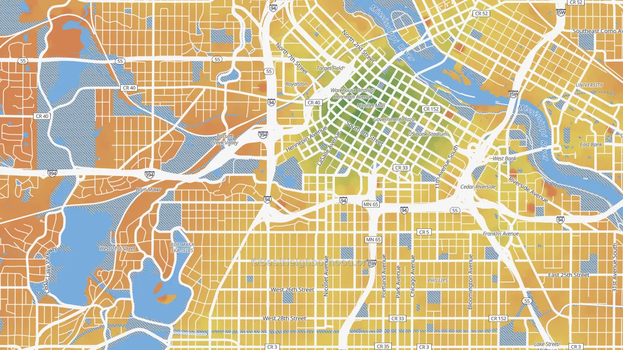 Transit Grade map of Loring Park, Minneapolis, MN