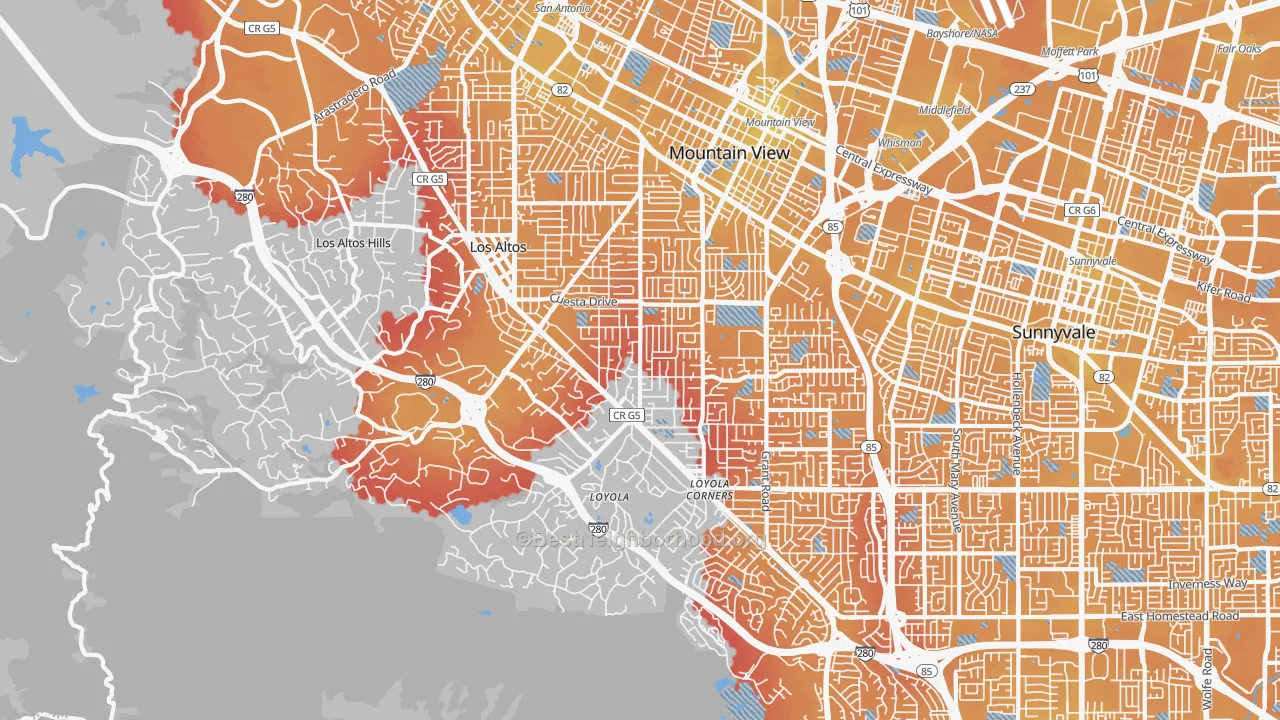 Transit Grade map of Los Altos, CA