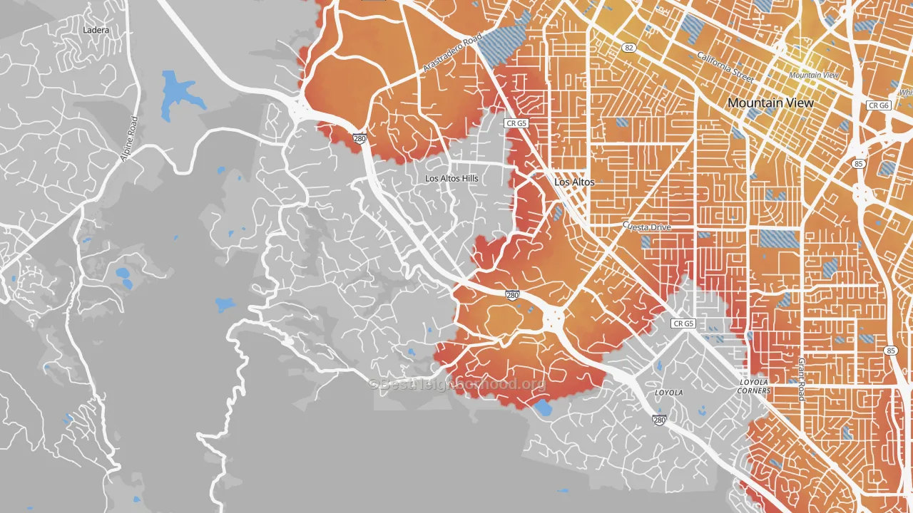 Transit Grade map of Los Altos Hills, CA