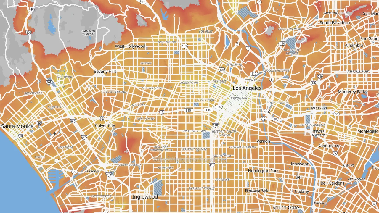 Transit Grade map of Los Angeles, CA