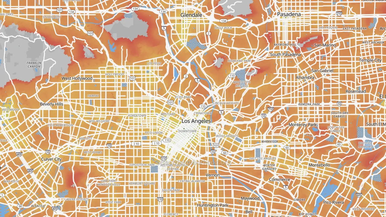 Transit Grade map of Los Angeles County, CA