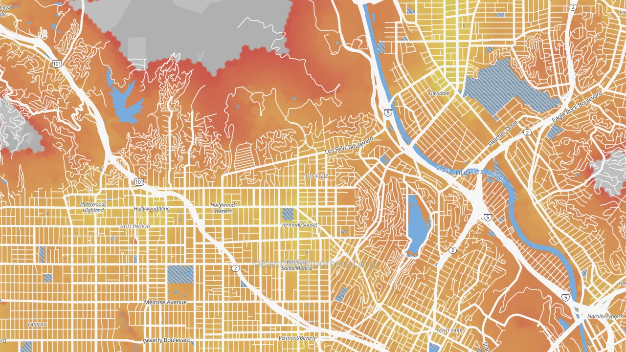 Transit Grade map of Los Feliz, Los Angeles, CA