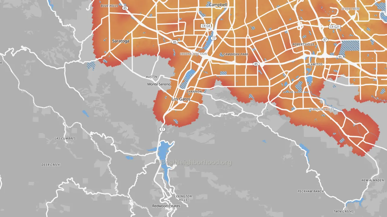 Transit Grade map of Los Gatos, CA