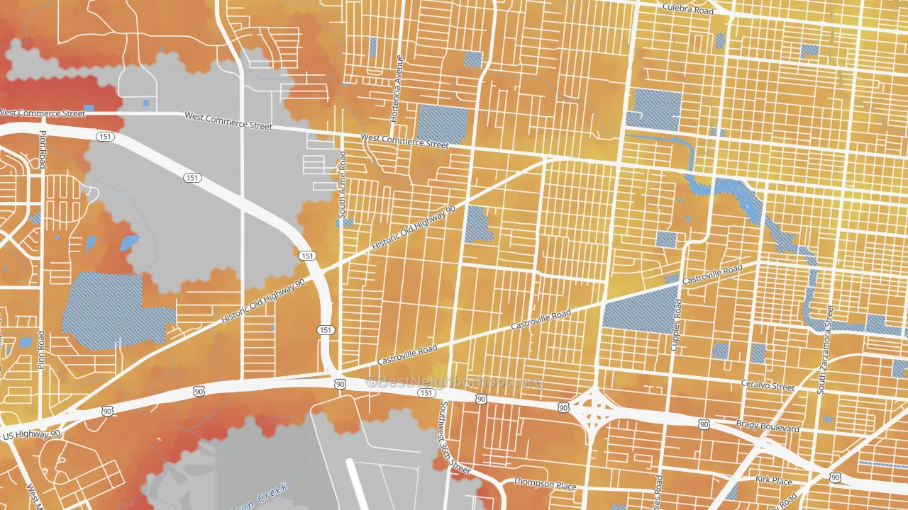 Transit Grade map of Los Jardines, San Antonio, TX