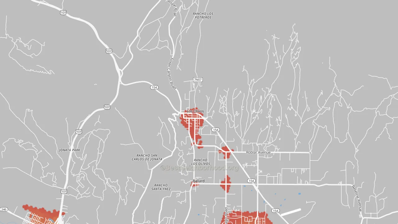 Transit Grade map of Los Olivos, CA