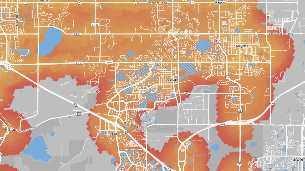 Transit Grade map of Louisville, CO