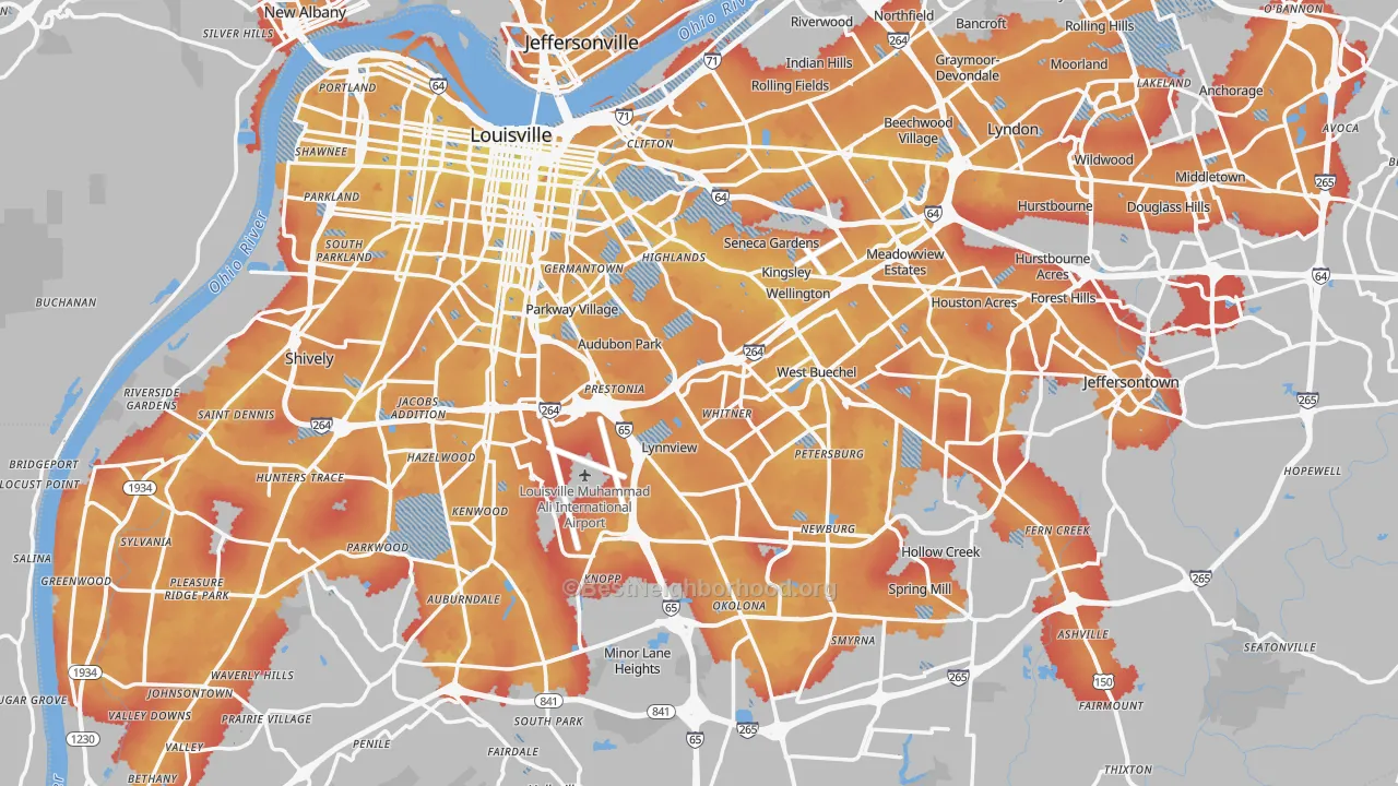 Transit Grade map of Louisville, KY