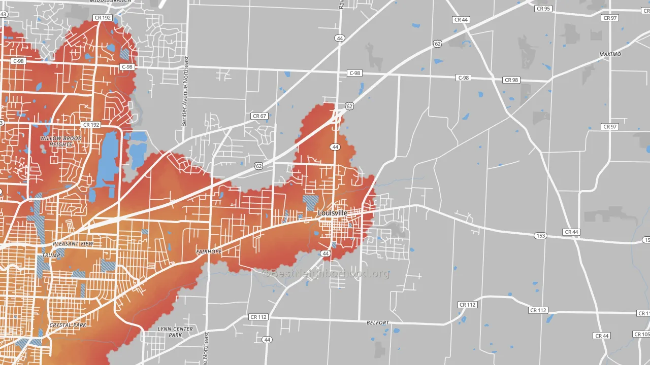 Transit Grade map of Louisville, OH