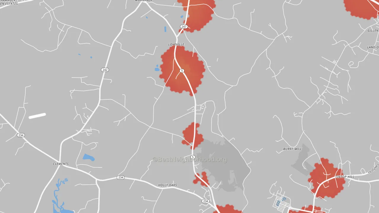 Transit Grade map of Loveville, MD