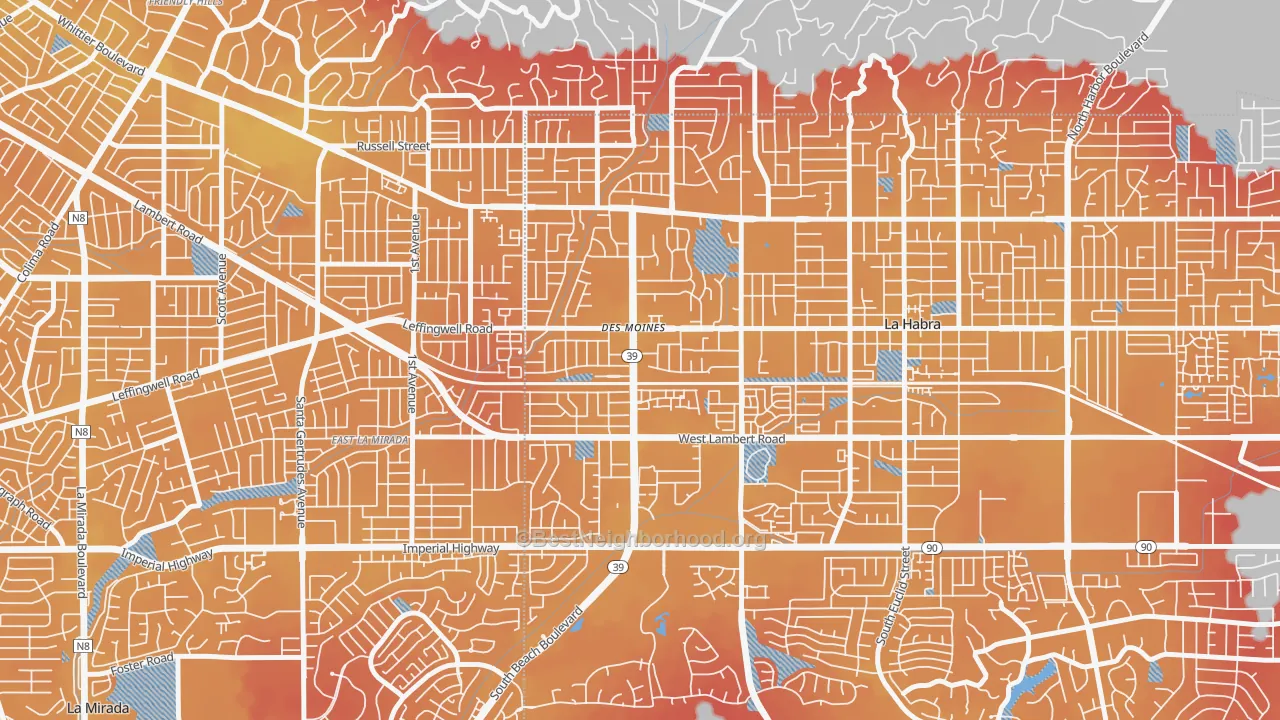 Transit Grade map of Lowell, La Habra, CA