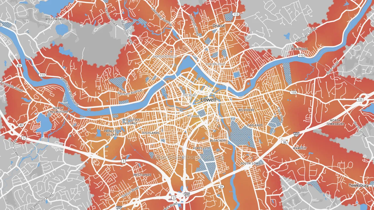 Transit Grade map of Lowell, MA