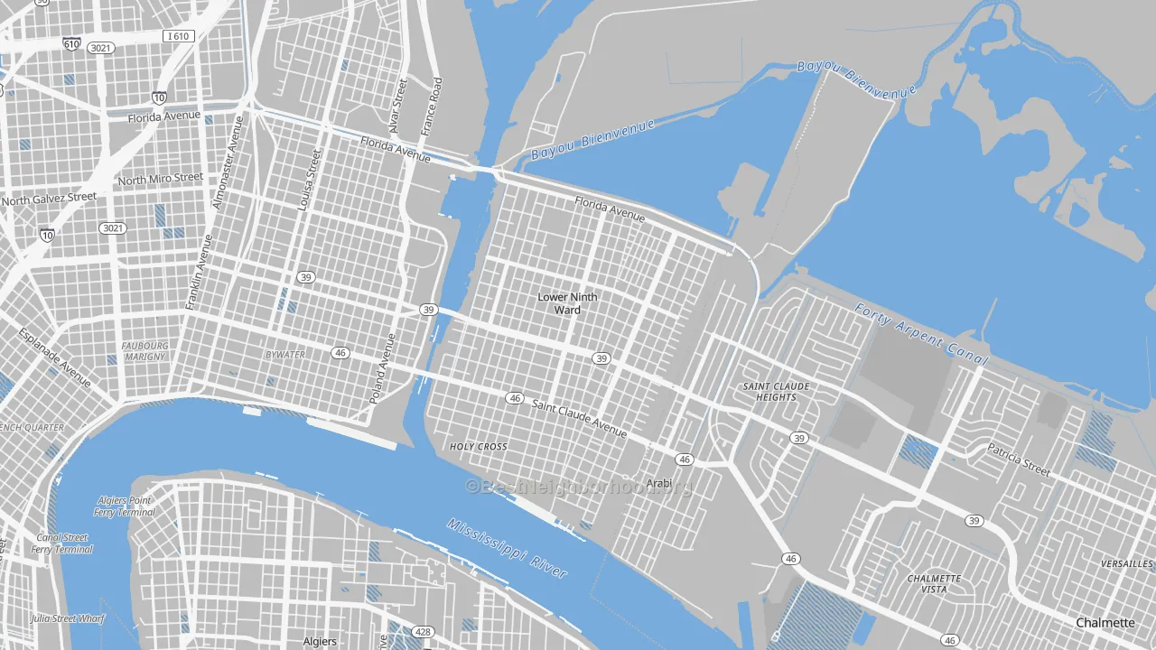 Transit Grade map of Lower 9th Ward, New Orleans, LA