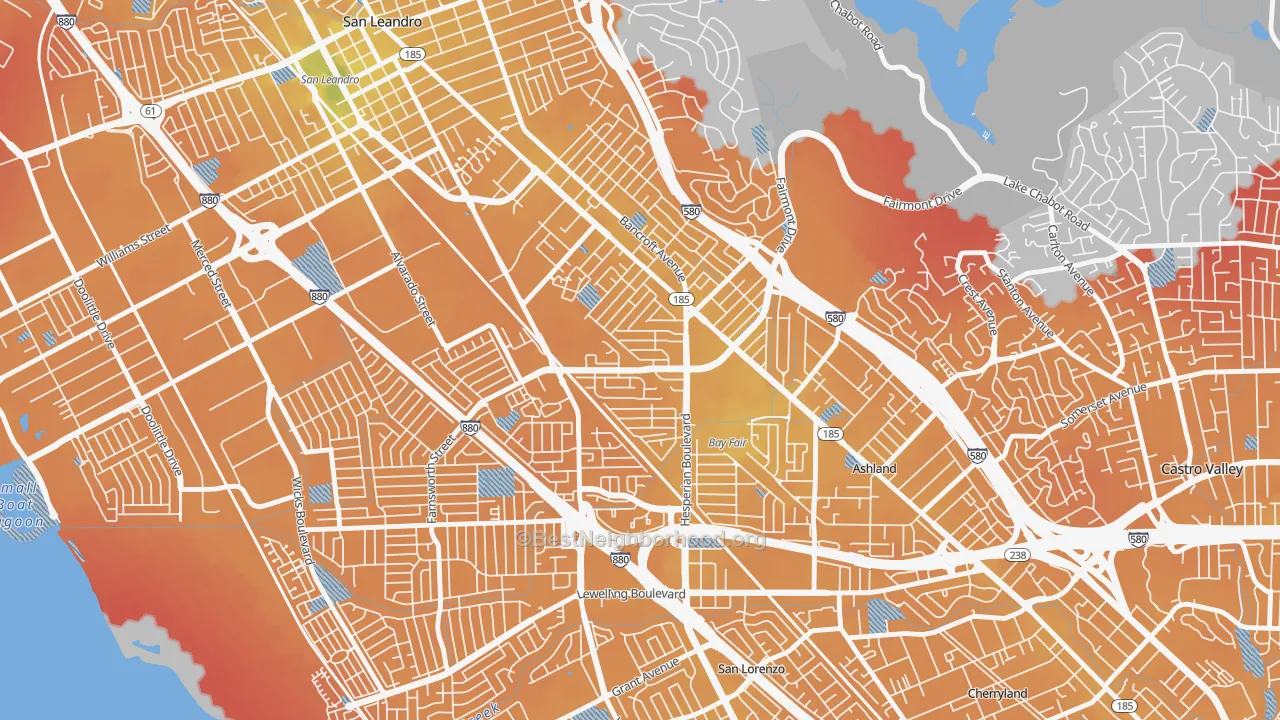 Transit Grade map of Lower Bal, San Leandro, CA