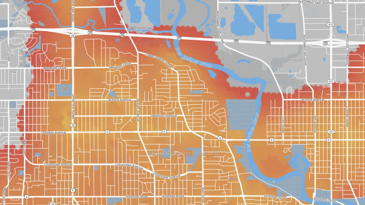 Transit Grade map of Lower Beaver, Des Moines, IA