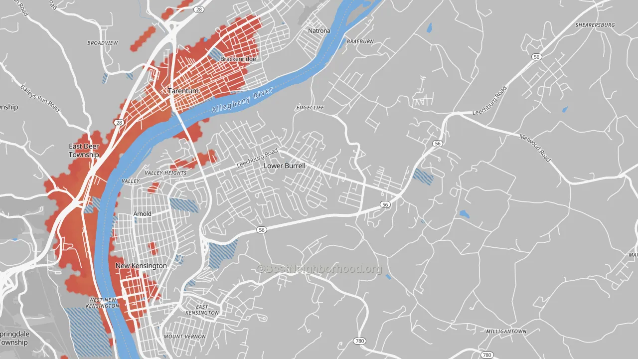 Transit Grade map of Lower Burrell, PA