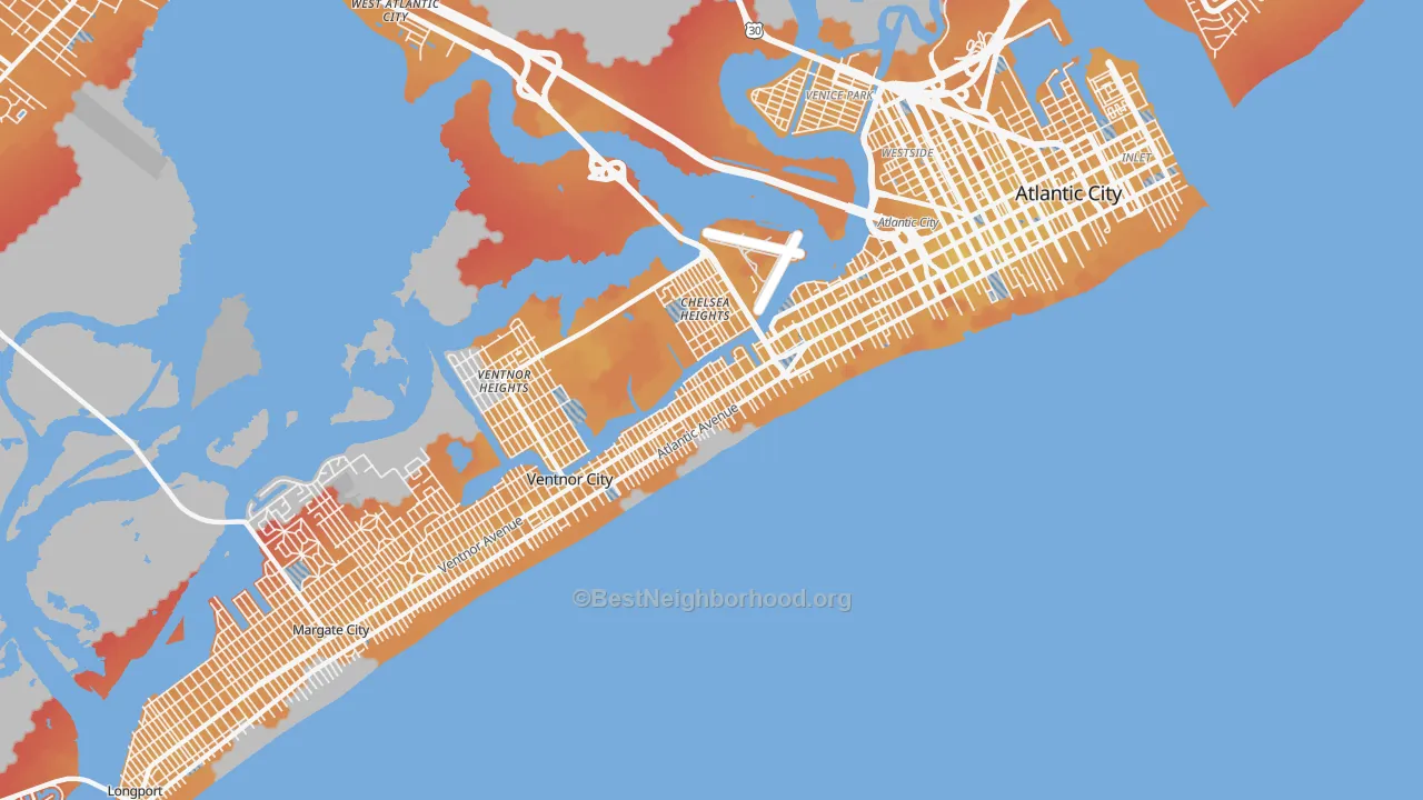 Transit Grade map of Lower Chelsea, Atlantic City, NJ