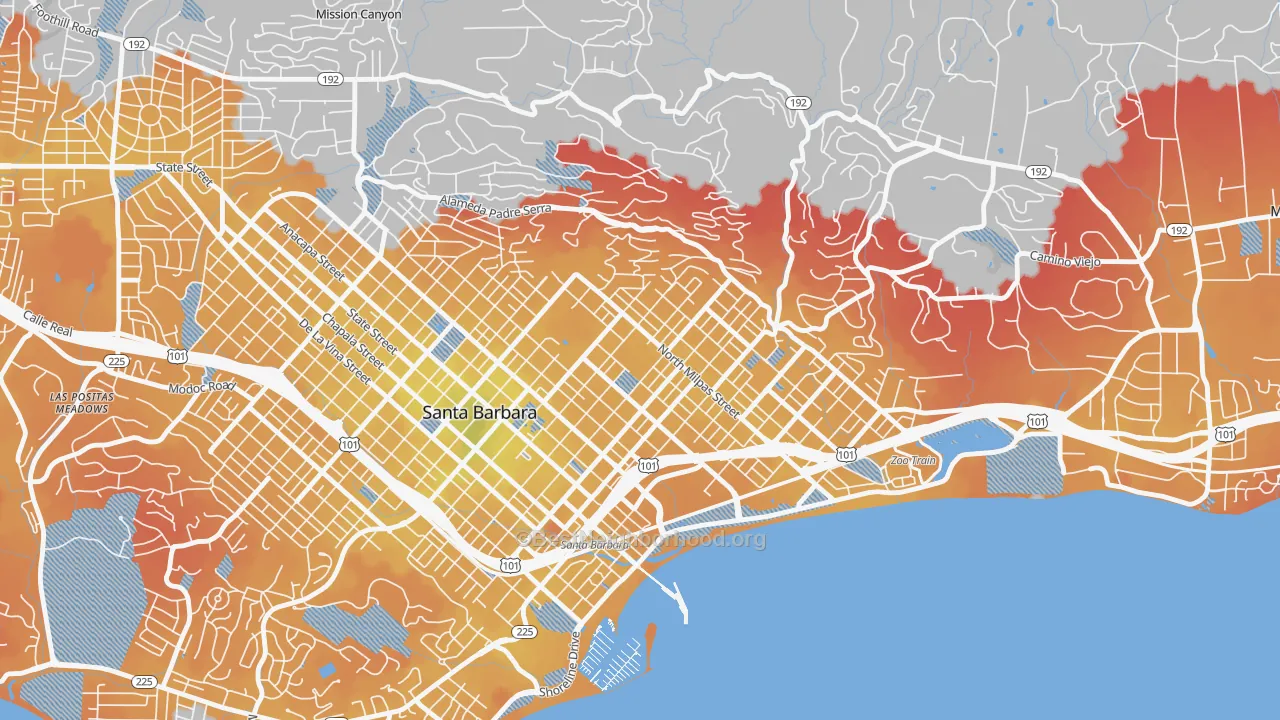 Transit Grade map of Lower East, Santa Barbara, CA