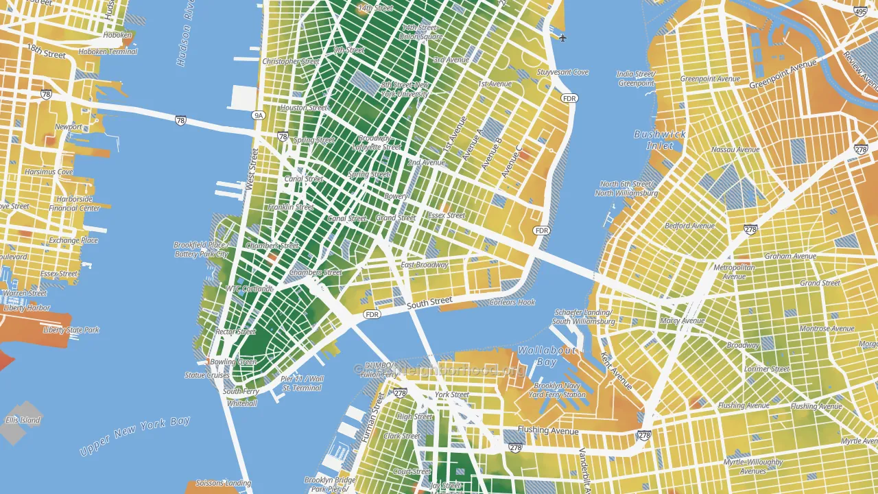 Transit Grade map of Lower East Side, Manhattan, NY
