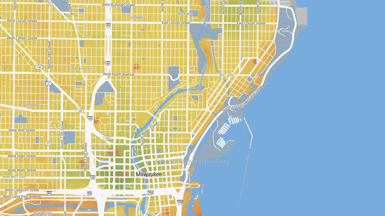 Transit Grade map of Lower East Side, Milwaukee, WI