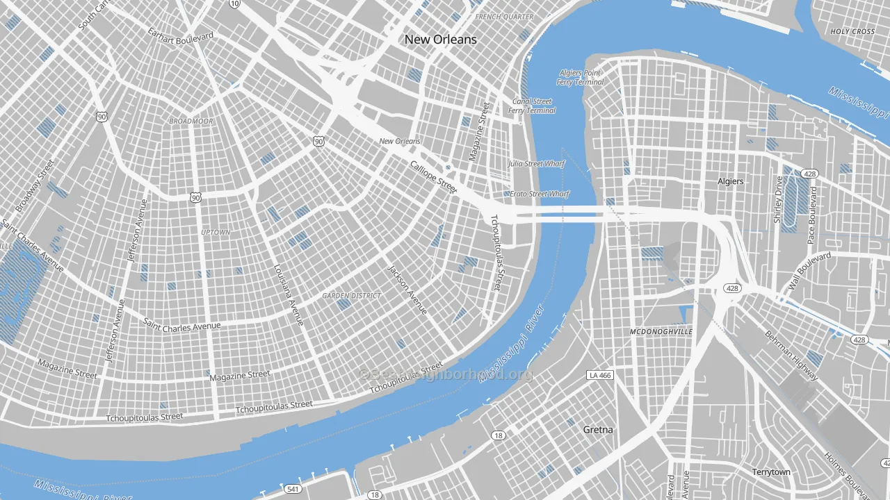 Transit Grade map of Lower Garden District, New Orleans, LA