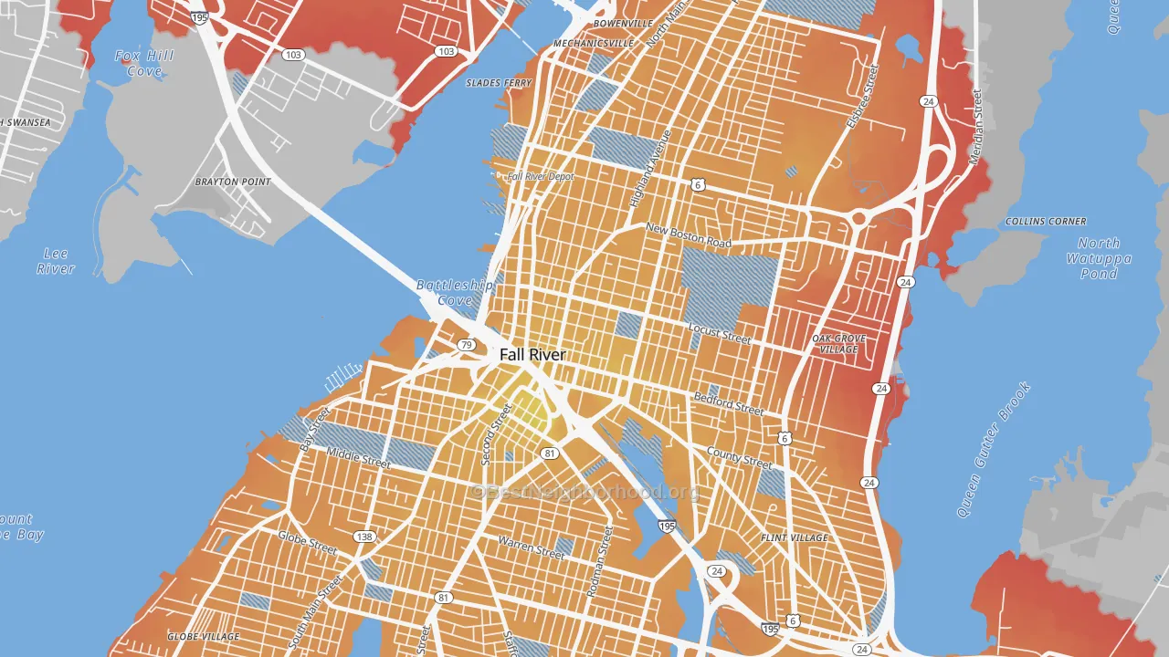 Transit Grade map of Lower Highlands, Fall River, MA