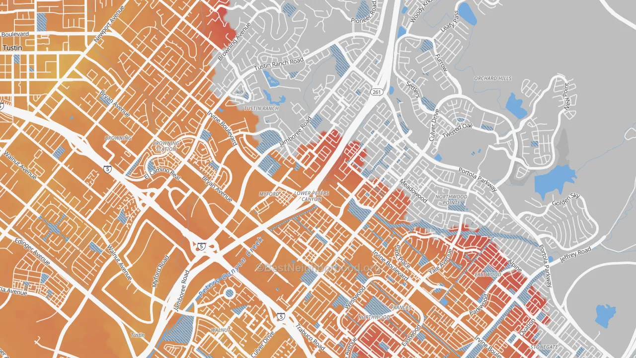 Transit Grade map of Lower Peters Canyon, Irvine, CA