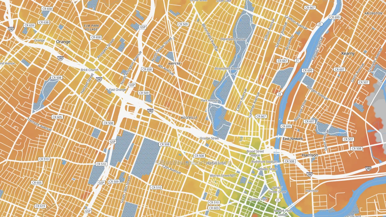 Transit Grade map of Lower Roseville, Newark, NJ