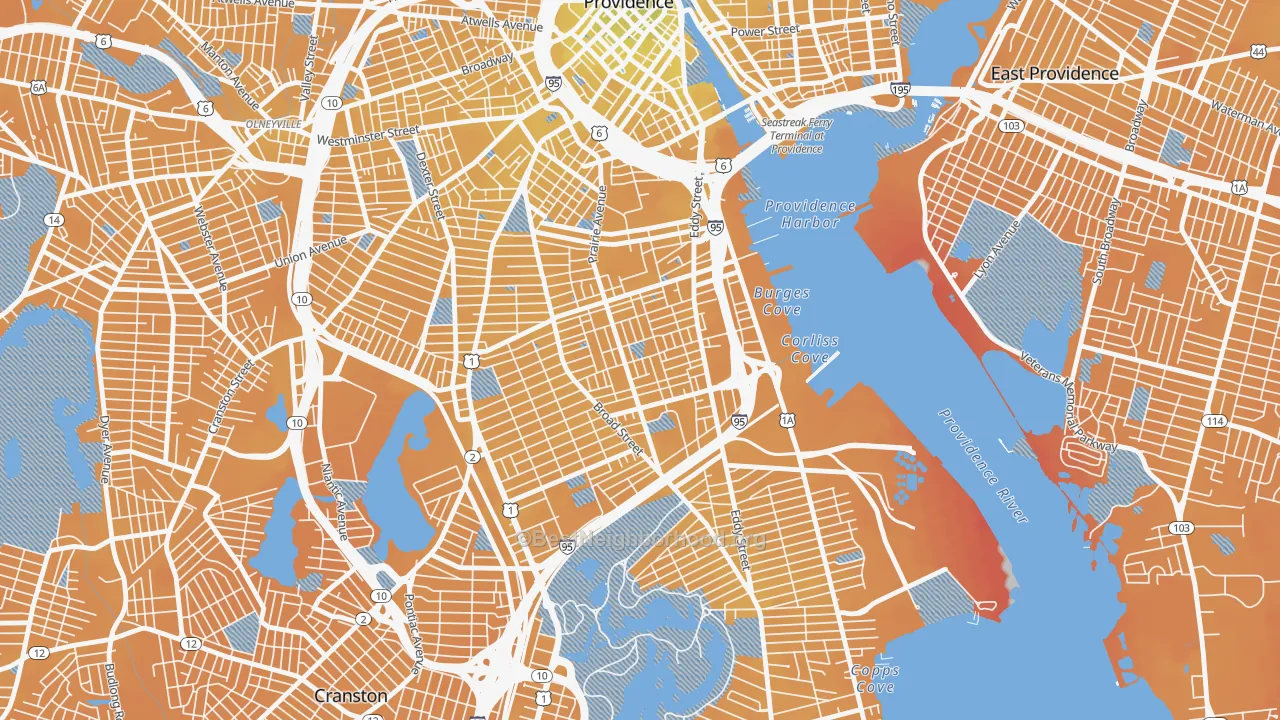 Transit Grade map of Lower South Providence, Providence, RI