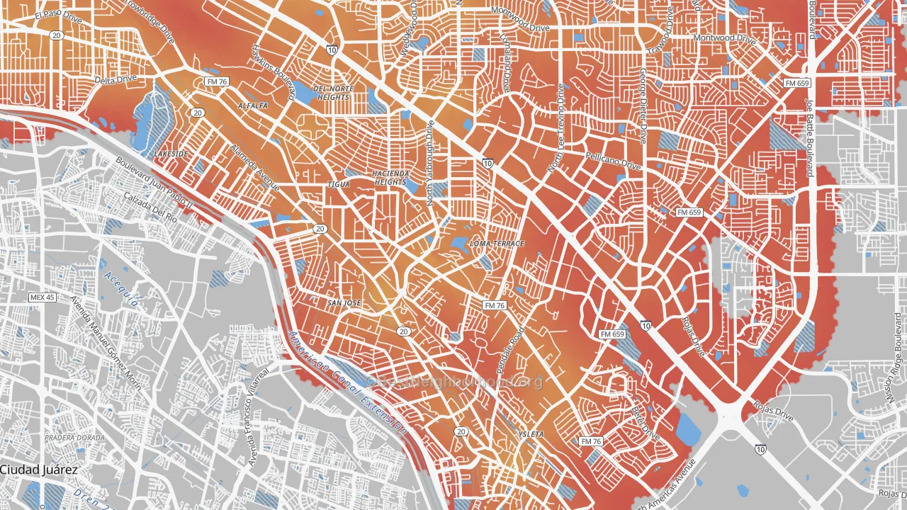 Transit Grade map of Lower Valley, El Paso, TX