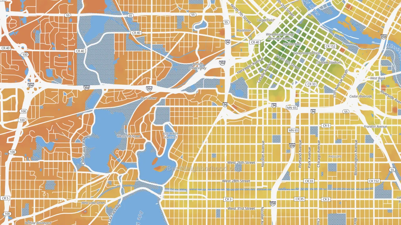 Transit Grade map of Lowry Hill, Minneapolis, MN