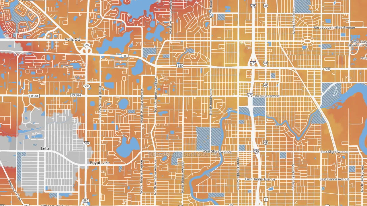 Transit Grade map of Lowry Park Central, Tampa, FL
