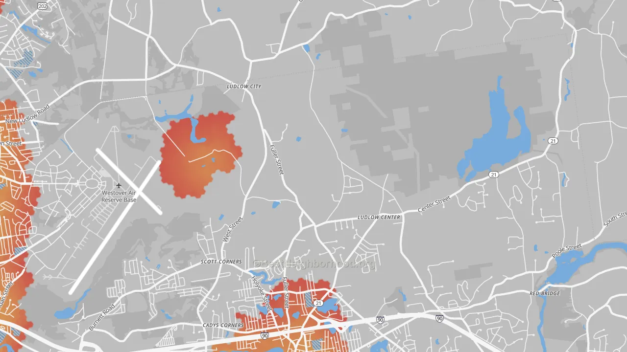 Transit Grade map of Ludlow Center, MA