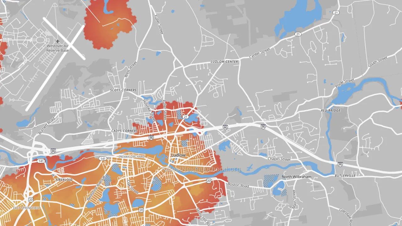 Transit Grade map of Ludlow, MA